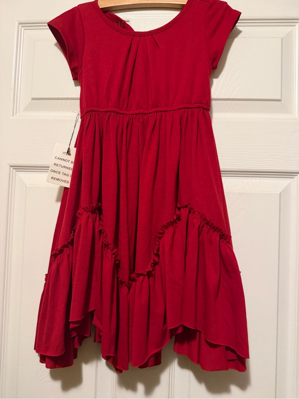 Joyfolie Red Cap-Sleeve Ruffle-Hem Dress